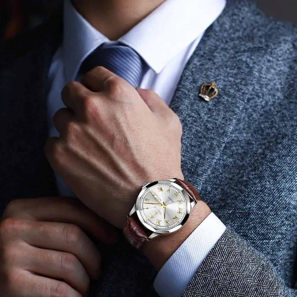 OLEVS Mens Watches Mens Leather Watch Ultra Thin Watches for Men Minimalist Watch with Leather Band Quartz Analog Dress Casual Simple Lightweight relojes para Hombres