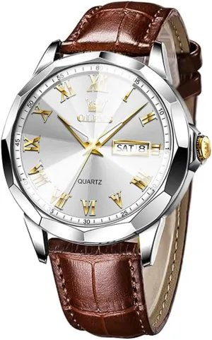 OLEVS Mens Watches Mens Leather Watch Ultra Thin Watches for Men Minimalist Watch with Leather Band Quartz Analog Dress Casual Simple Lightweight relojes para Hombres