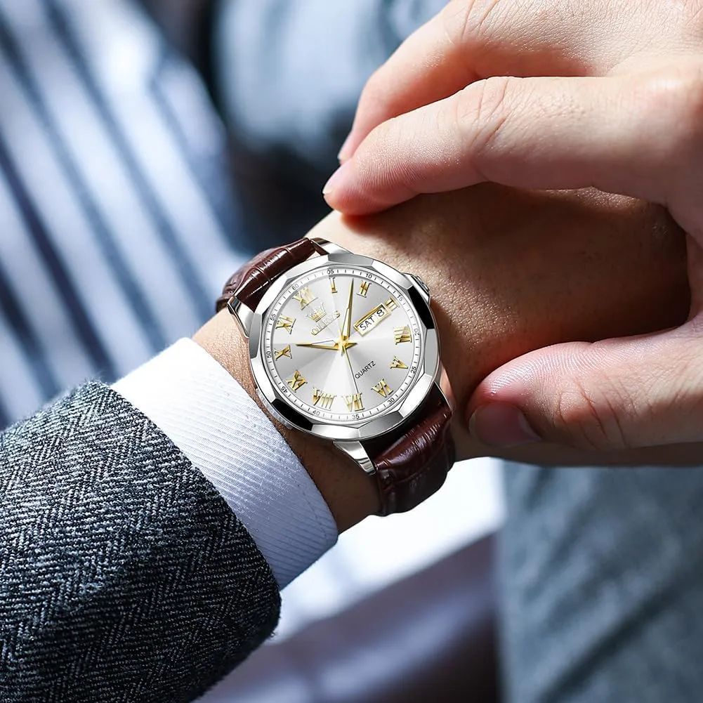 OLEVS Mens Watches Mens Leather Watch Ultra Thin Watches for Men Minimalist Watch with Leather Band Quartz Analog Dress Casual Simple Lightweight relojes para Hombres