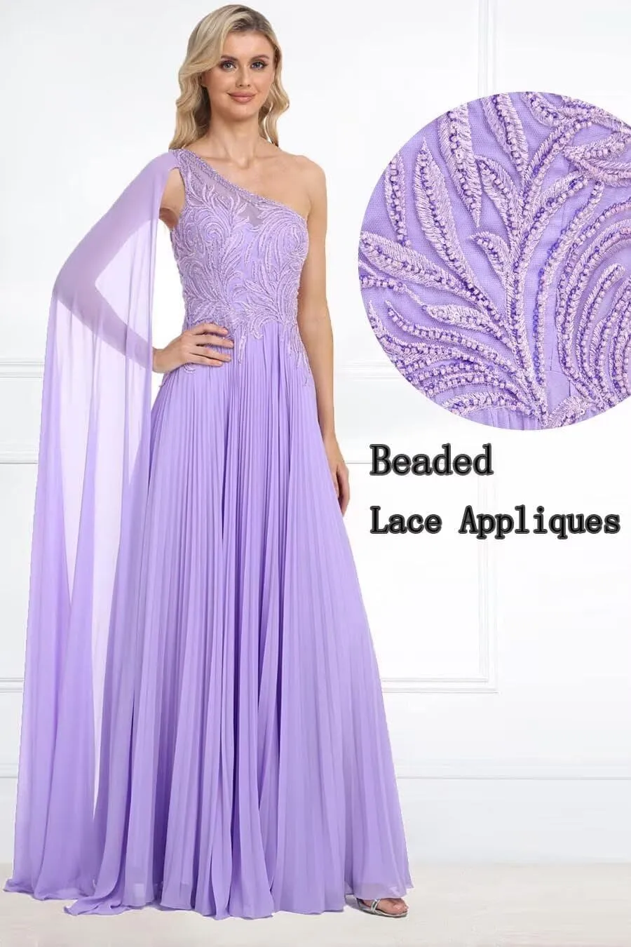 One Shoulder Prom Dresses 2025 Lace Appliques Evening Dress Long Chiffon A-line Flowy Formal Dresses for Women