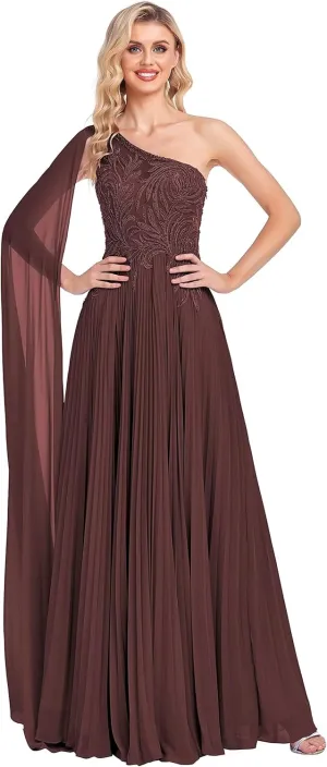 One Shoulder Prom Dresses 2025 Lace Appliques Evening Dress Long Chiffon A-line Flowy Formal Dresses for Women