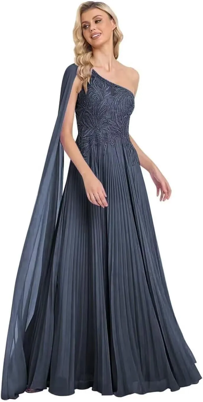 One Shoulder Prom Dresses 2025 Lace Appliques Evening Dress Long Chiffon A-line Flowy Formal Dresses for Women