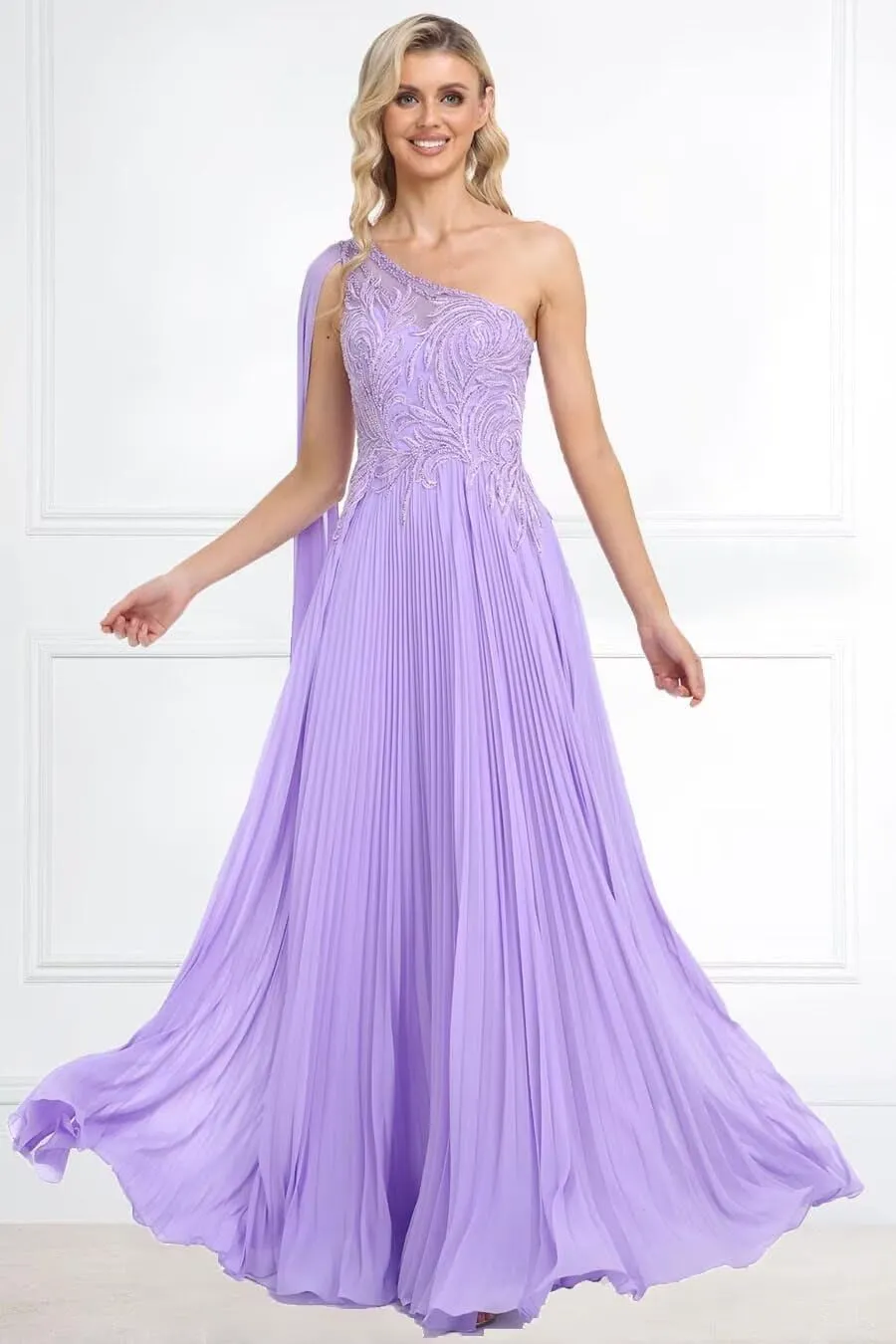 One Shoulder Prom Dresses 2025 Lace Appliques Evening Dress Long Chiffon A-line Flowy Formal Dresses for Women
