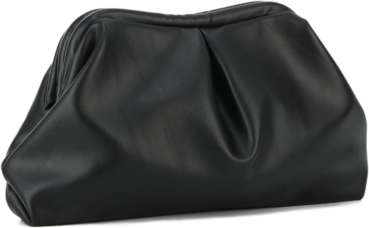 Oweisong Soft Leather Clutch Purse for Women Silver Cloud Evening Handbag Ruched Dumpling Bag for Vacation Party