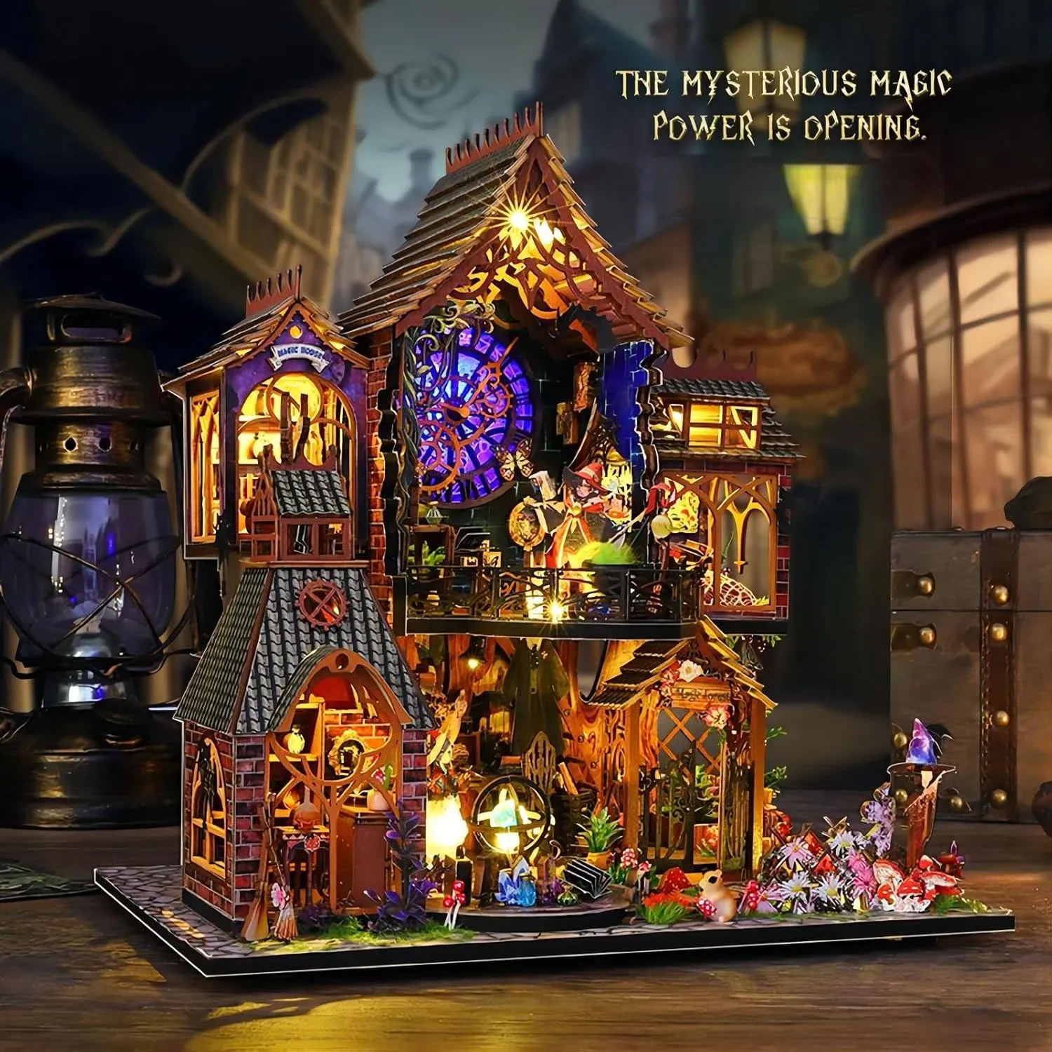 OZJAY DIY Miniature House Kit with Dust Proof Cover & Small Tools, DIY Wooden Dollhouse Miniature Kit for Adults Teen, Wooden Crafts Magic Dollhouse Kit, Home Decor - Magic Spirit