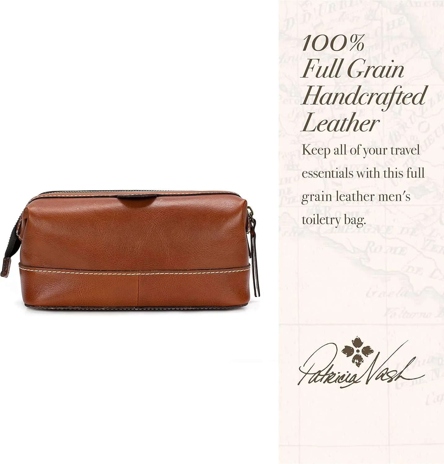 Patricia Nash Travel Toiletry Bag for Men - Moto Leather Travel Case, Dopp Kit for Men, Full Grain Handcrafted Leather, Mens Toiletry Bag, Stylish Travel Case, Brushed Brass Hardware, Zipper Closure