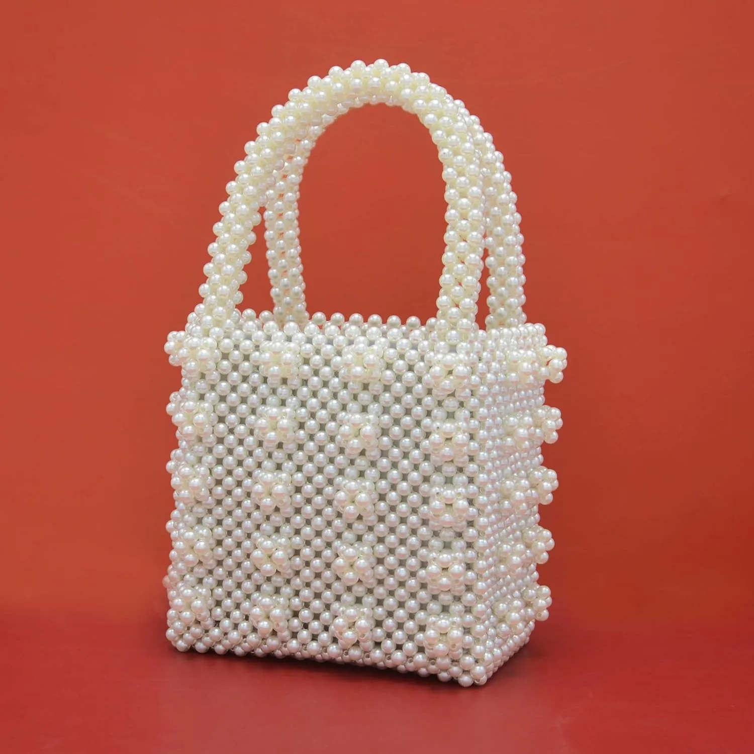 Pearl Bag Crystal Pearl Purse Handmade Weave For Women Handbag Acrylic Beaded Bags