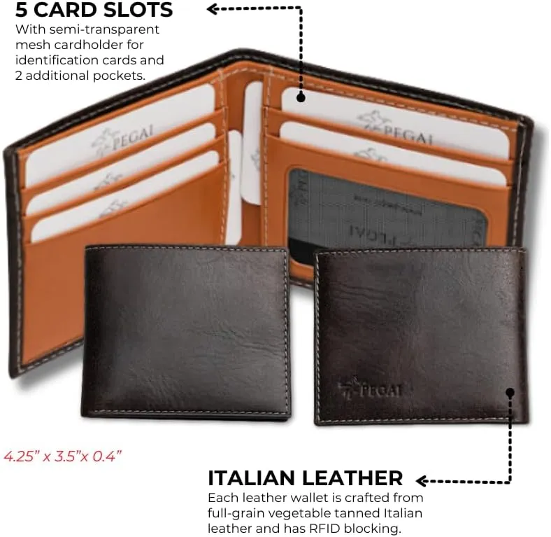 PEGAI Standard Leather Bifold Wallet For Men | Minimalist RFID Blocking Slim Wallet For Men With Credit Card Holder | Edward Italian (Black & Red)