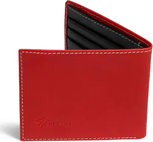 PEGAI Standard Leather Bifold Wallet For Men | Minimalist RFID Blocking Slim Wallet For Men With Credit Card Holder | Edward Italian (Red & Black)