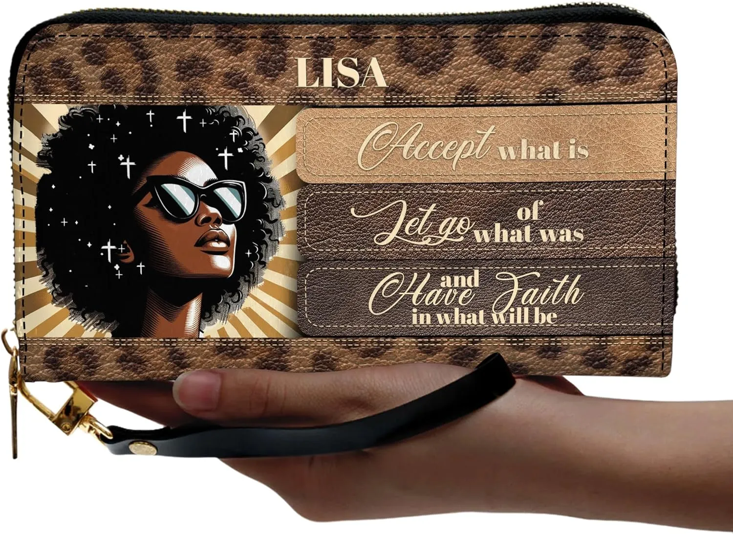 Personalized Leather Bible Clutch Wristlet Wallet for Women – Custom Name Christian Gifts, Ideal Religious Purse for Church, Mother’s Day Gift (Have Faith)