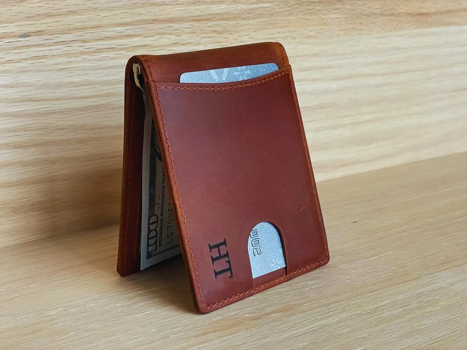 Personalized Minimalist Wallet For Men Custom Engraved Slim Wallet Customized Monogram Leather Wallet Gift For Father's Day Him Husband Boyfriend Dad Son Anniversary Graduation Birthday (DARK BROWN)
