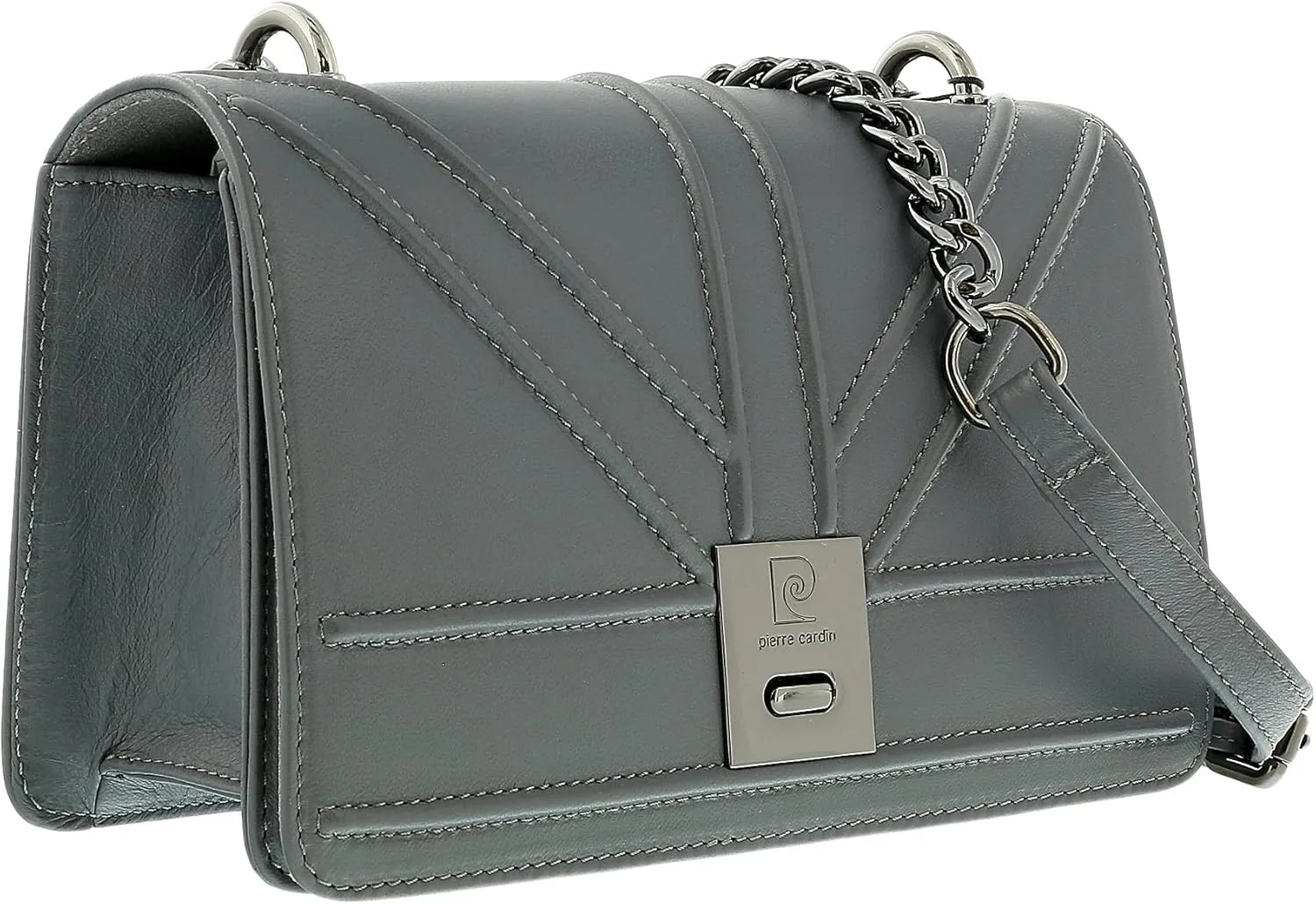 Pierre Cardin Grey Leather Large Structured Shoulder Bag for womens
