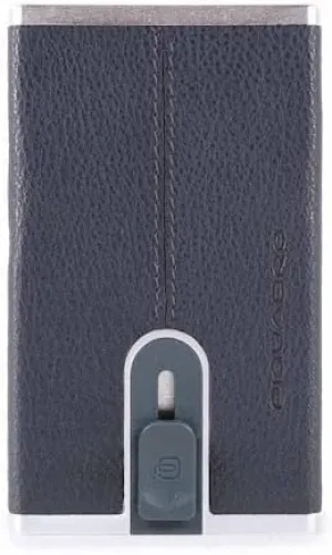 Piquadro Black Square Credit Card Holder | Minimalist RFID Protected Leather Wallet for Men