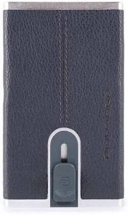 Piquadro Black Square Credit Card Holder | Minimalist RFID Protected Leather Wallet for Men