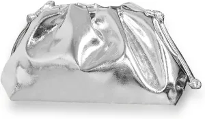 Pleated Evening Vegan Leather Clutch Handbag Purse Metallic PU Cloud Shoulder Bag for Women Evening Purse Handbag