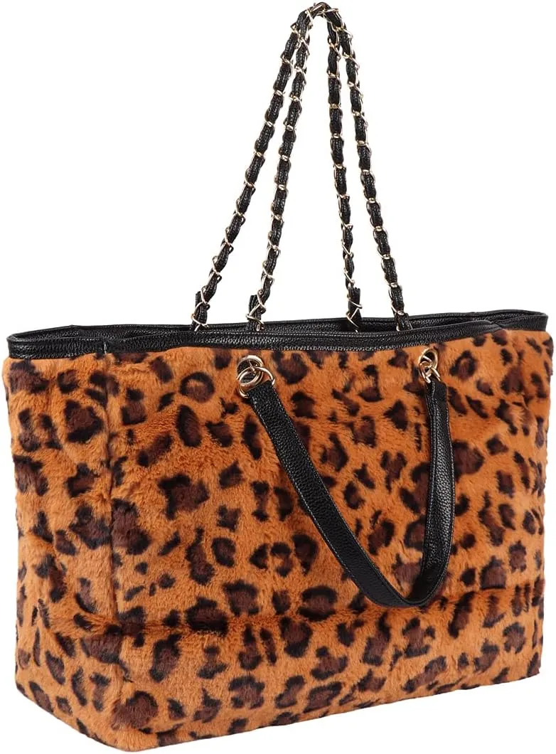 Plush Eco Fur Vegan Faux Leatherette Clutch Flat Pouch Purse - Travel Convertible Bag Shoulder Crossbody Strap Plaid