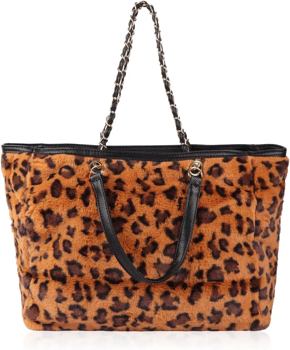 Plush Eco Fur Vegan Faux Leatherette Clutch Flat Pouch Purse - Travel Convertible Bag Shoulder Crossbody Strap Plaid