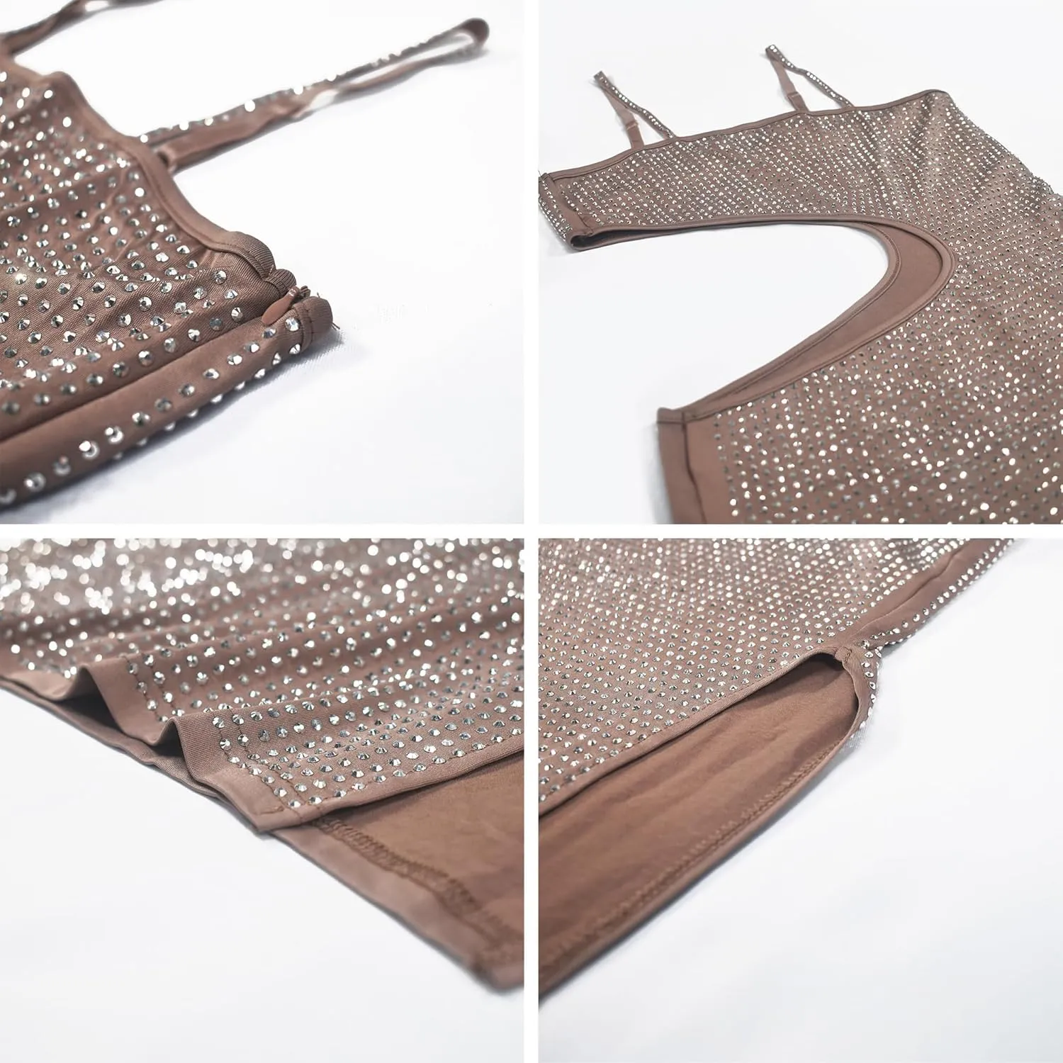 PORRCEY Women's Sexy Elegant Rhinestone Mesh See Through Bodycon Party Club Night Prom Dress