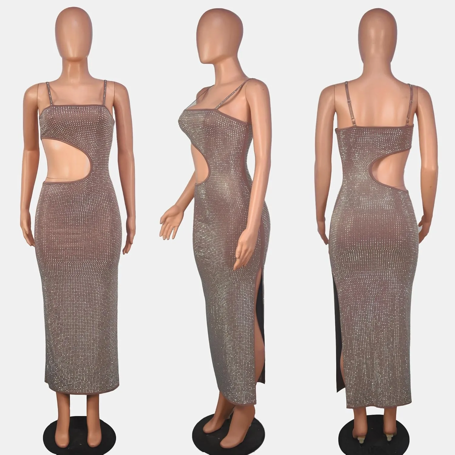 PORRCEY Women's Sexy Elegant Rhinestone Mesh See Through Bodycon Party Club Night Prom Dress