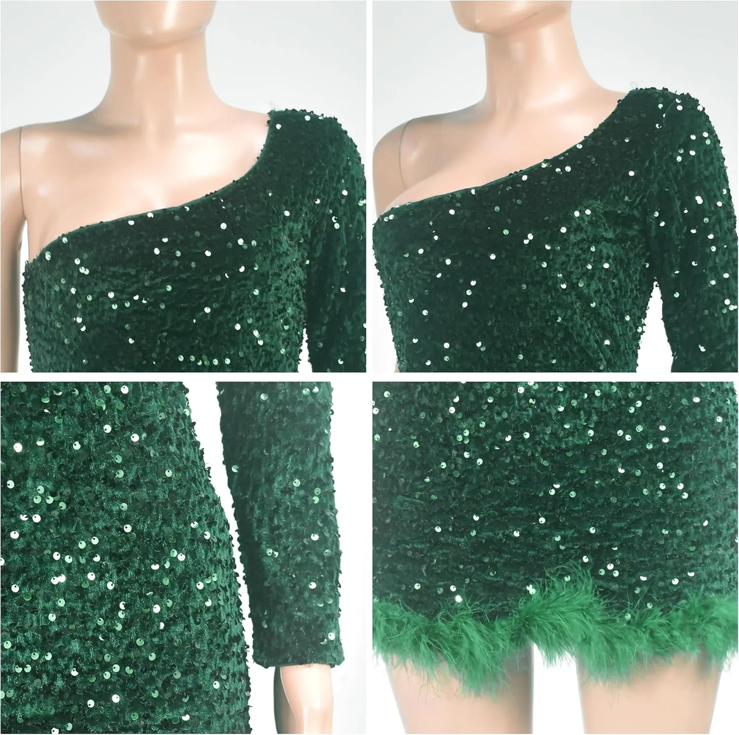 PORRCEY Women's Sexy Elegant Sequins Mesh See Through Bodycon Birthday Party Club Night Mini Dress