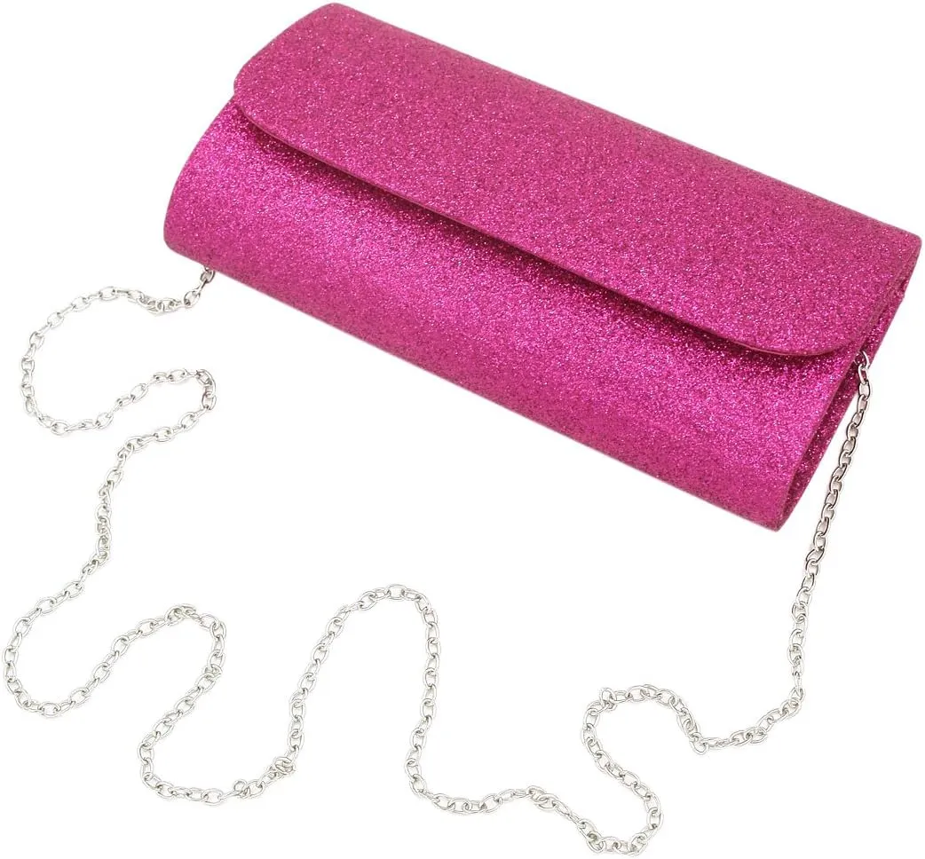 Premium Small Metallic Glitter Flap Clutch Evening Bag Handbag