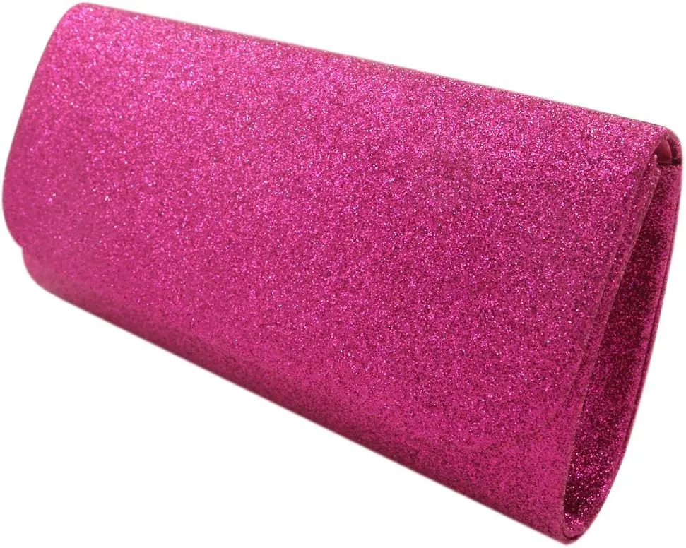 Premium Small Metallic Glitter Flap Clutch Evening Bag Handbag