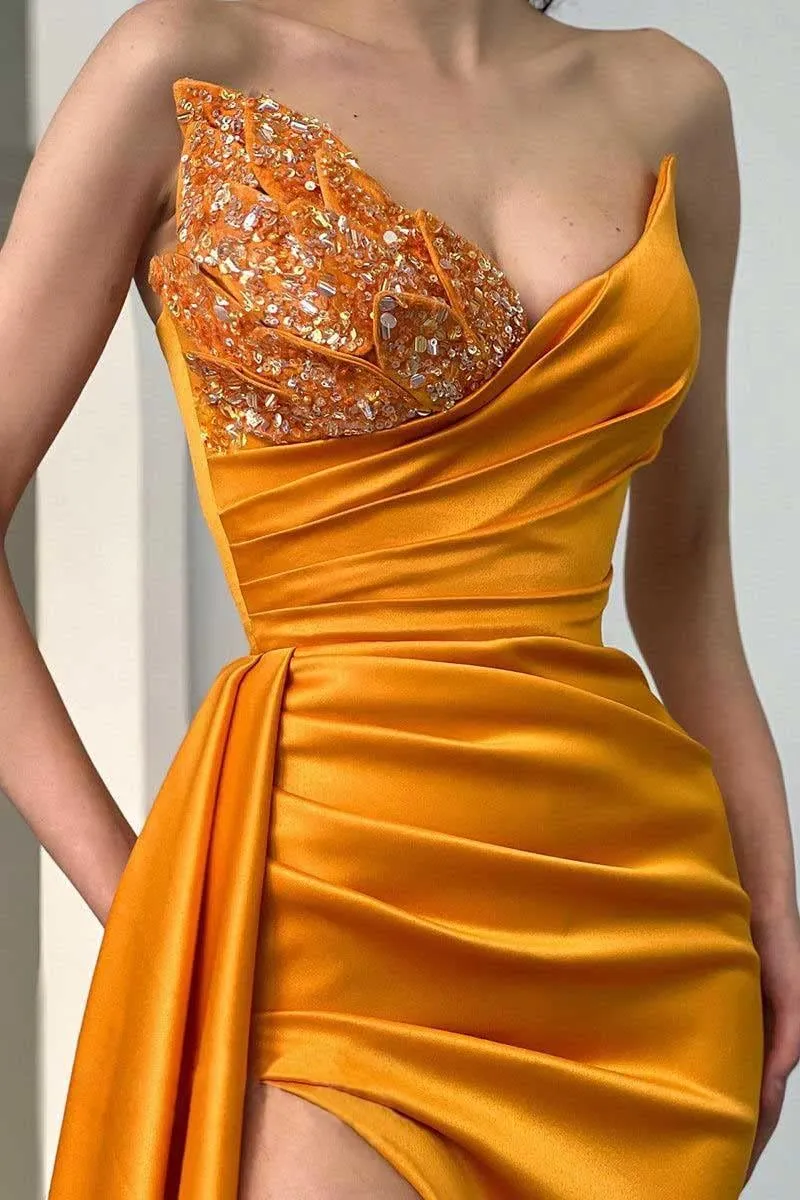 Prom Dresses 2025 Strapless Mermaid Sequin Beaded Satin Long Slit Evening Gowns for Women Bridesmaid Dresses