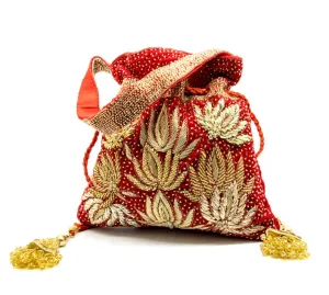 Pure Red embroidered Potli - Rent