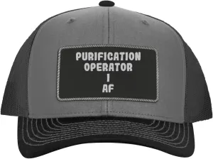 Purification Operator I AF - Leather Black Patch Engraved Trucker Hat