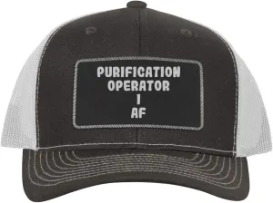 Purification Operator I AF - Leather Black Patch Engraved Trucker Hat