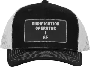 Purification Operator I AF - Leather Black Patch Engraved Trucker Hat