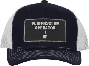 Purification Operator I AF - Leather Black Patch Engraved Trucker Hat
