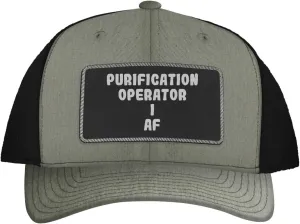 Purification Operator I AF - Leather Black Patch Engraved Trucker Hat