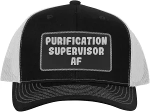 Purification Supervisor AF - Leather Black Patch Engraved Trucker Hat