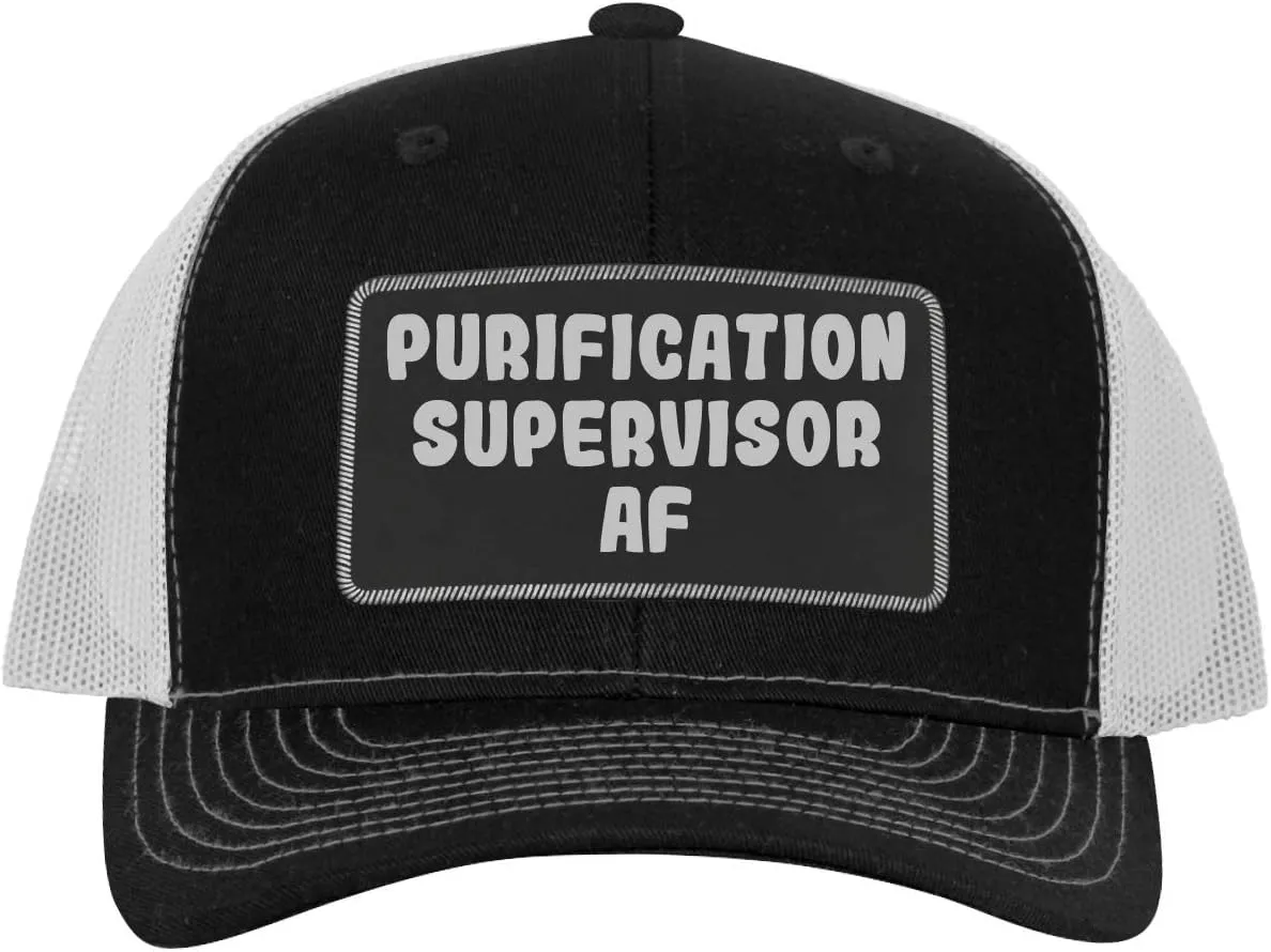 Purification Supervisor AF - Leather Black Patch Engraved Trucker Hat