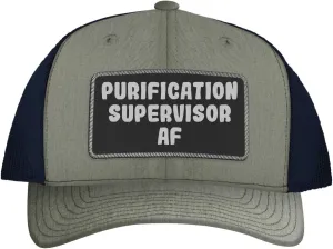 Purification Supervisor AF - Leather Black Patch Engraved Trucker Hat