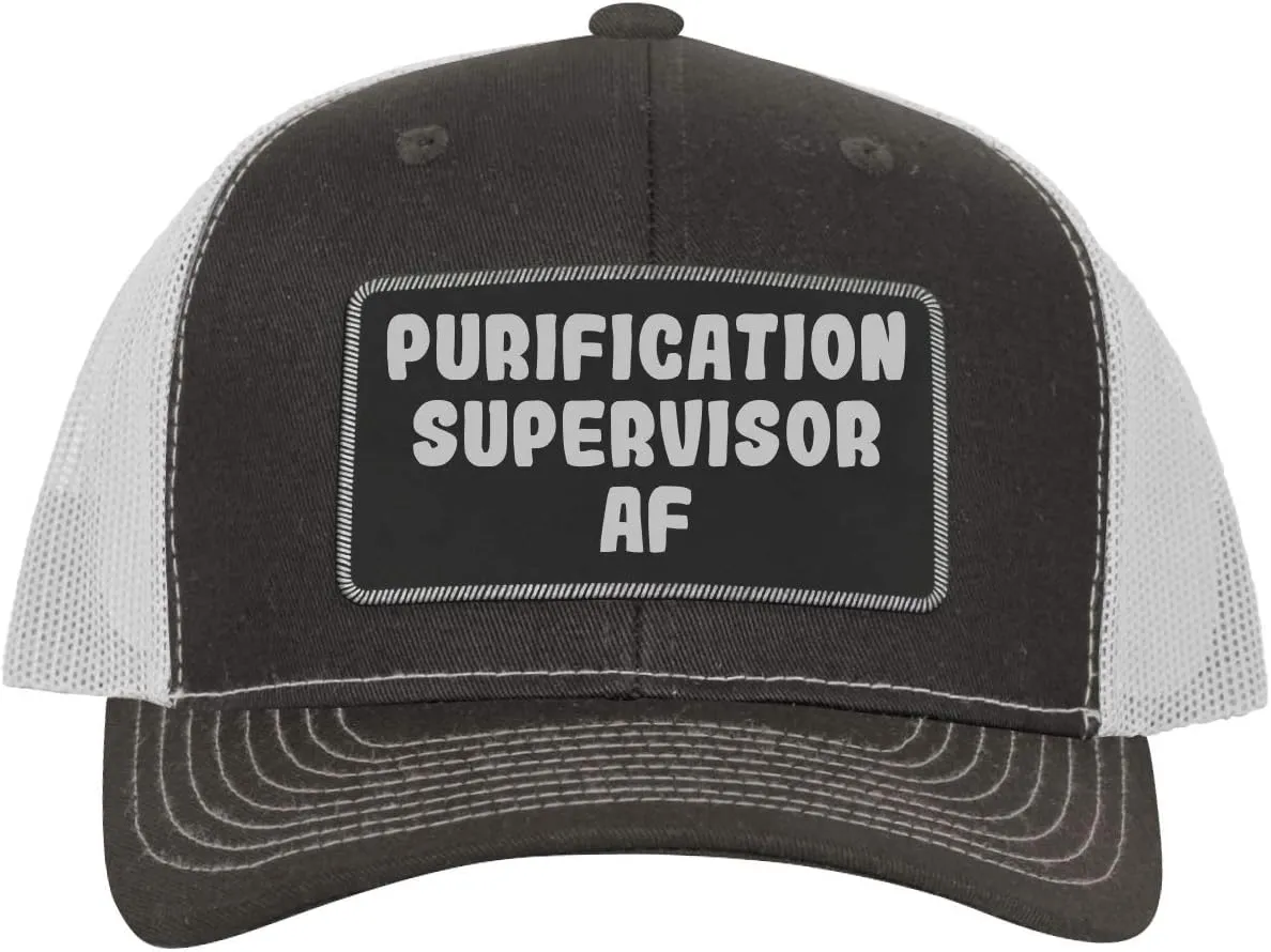 Purification Supervisor AF - Leather Black Patch Engraved Trucker Hat