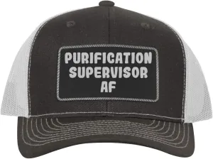 Purification Supervisor AF - Leather Black Patch Engraved Trucker Hat