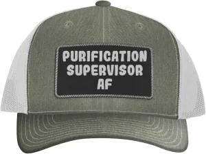 Purification Supervisor AF - Leather Black Patch Engraved Trucker Hat