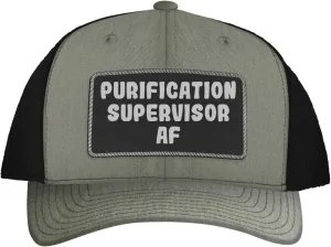 Purification Supervisor AF - Leather Black Patch Engraved Trucker Hat