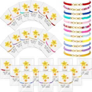 Quelay 36 Sets Friendship Star Bracelets with Motivational Greeting Card and Transparent Packaging Bag for End of Year Graduation Gifts Birthday Class Present School Classroom Favors