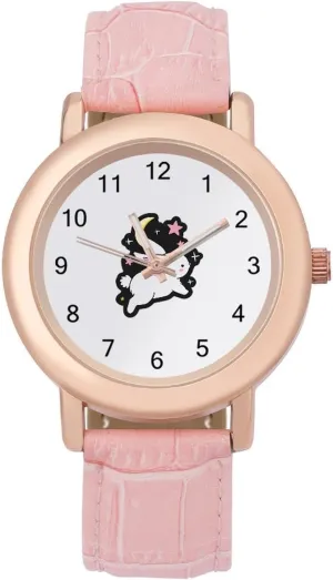 Rabbit Moon Star Women's Leather Strap Watch Elegant Leather Band Ladies Watches Three-Hand Watch