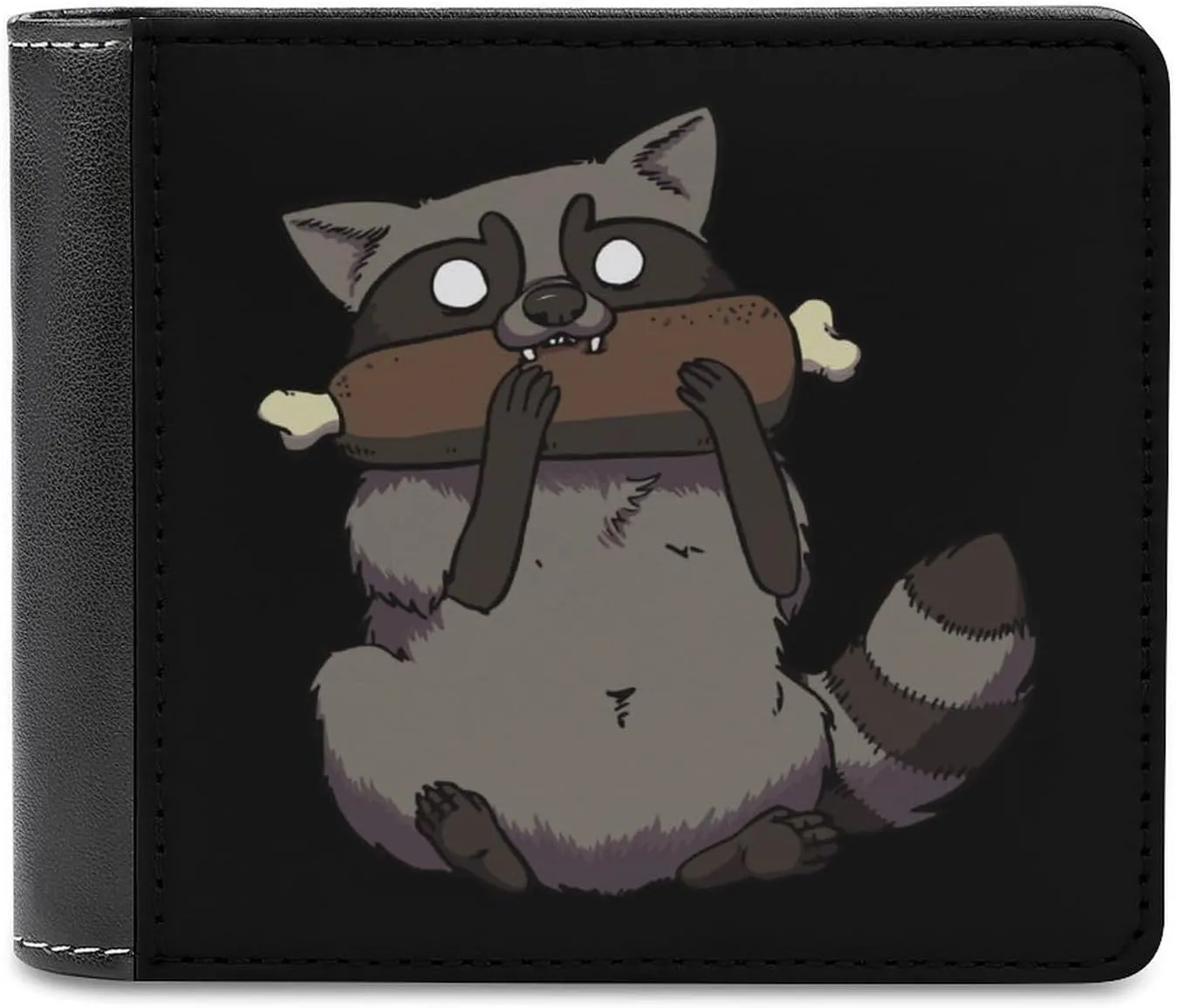 Raccoon Chomp Slim Mens Leather Wallet Minimalist Blocking Bifold Wallets Purse with 6 Credit Card Holder
