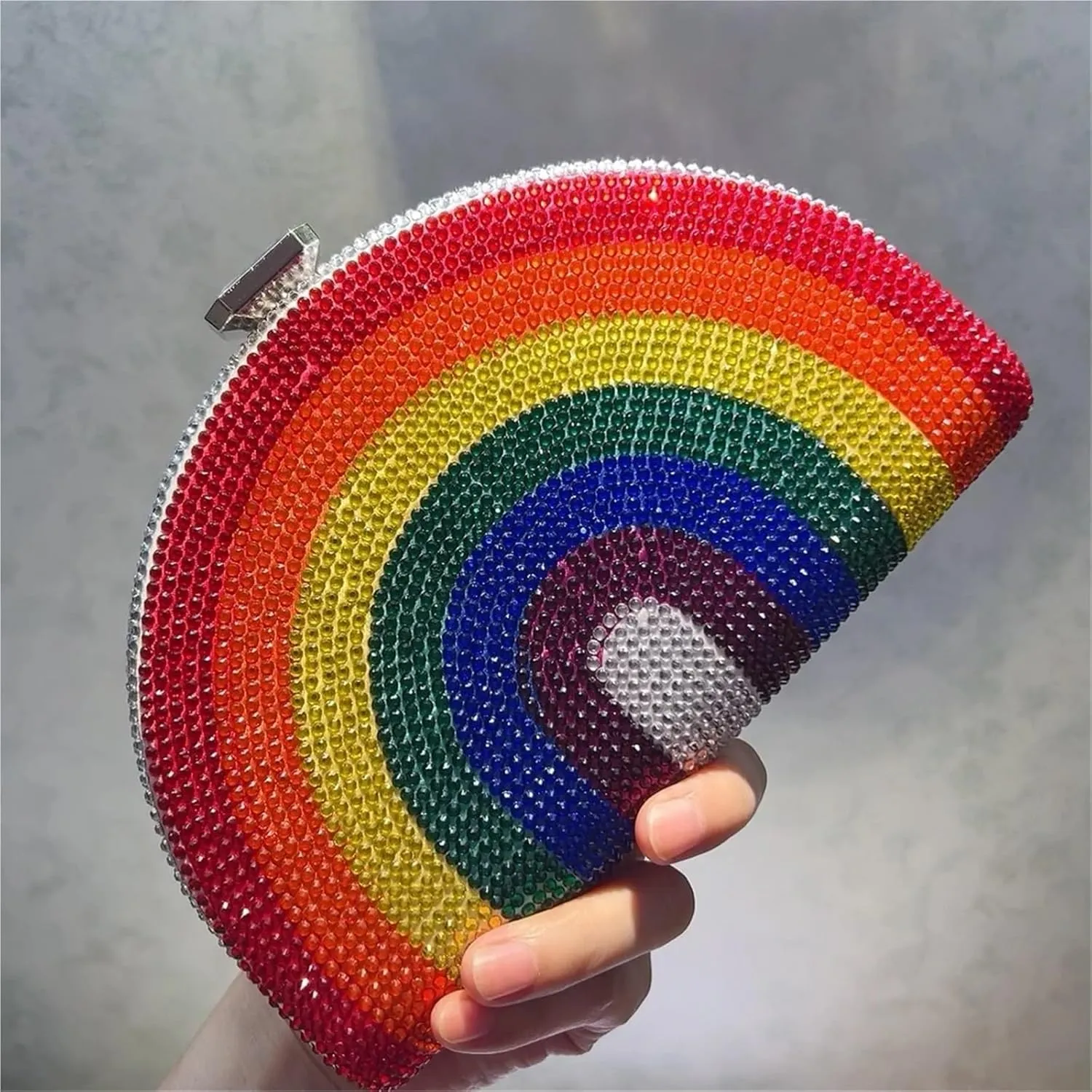 Rainbow Color Crystal Evening Clutch Bags Wedding Party Chain Bag Women Half Moon For Wedding Party Prom