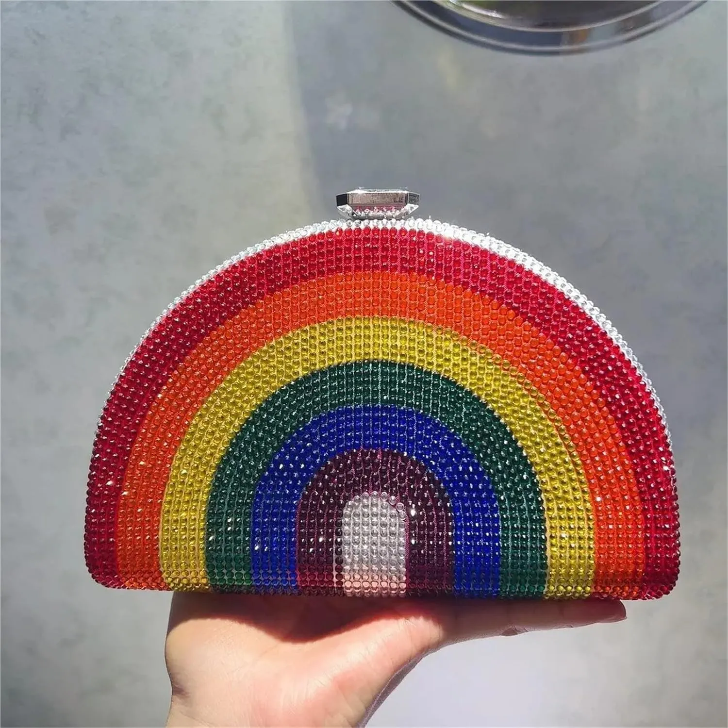 Rainbow Color Crystal Evening Clutch Bags Wedding Party Chain Bag Women Half Moon For Wedding Party Prom