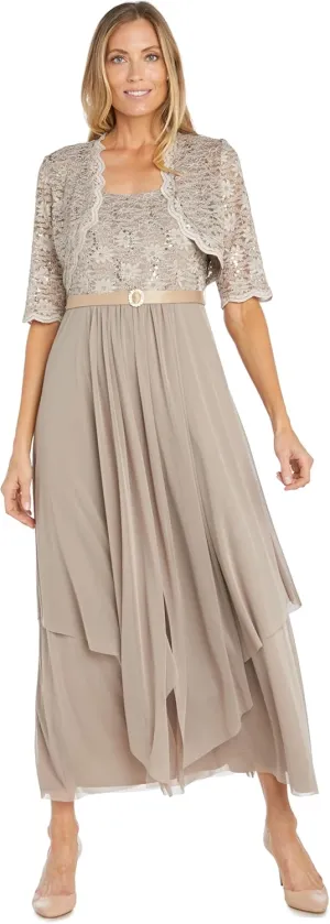 R&M Richards Women's 2 Piece Lace Mother of The Bride Dress and Shrug Set