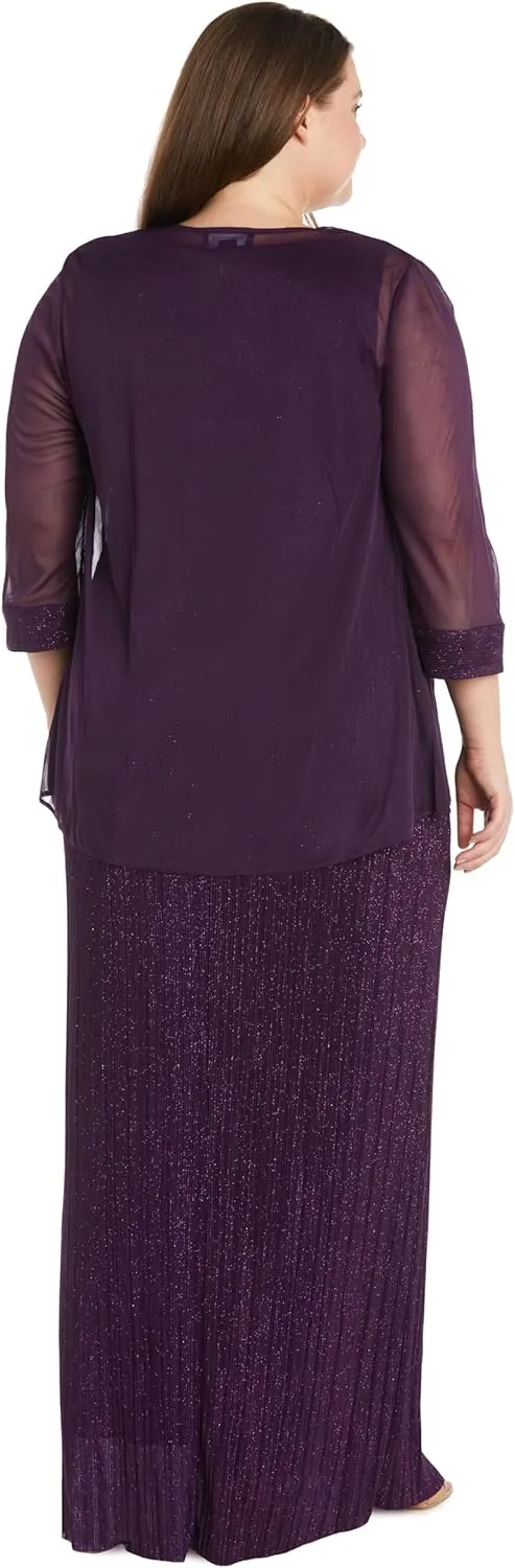 R&M Richards Women's 2 Piece Lace Mother of The Bride Dress and Shrug Set
