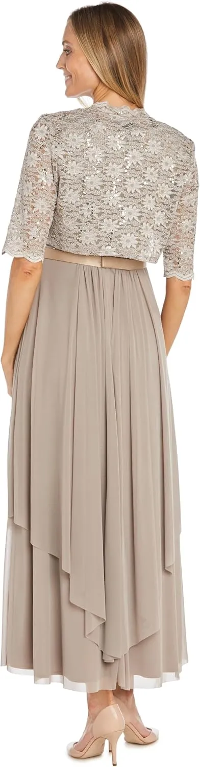 R&M Richards Women's 2 Piece Lace Mother of The Bride Dress and Shrug Set
