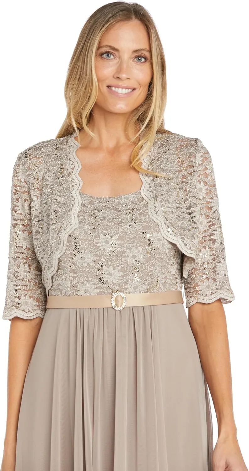 R&M Richards Women's 2 Piece Lace Mother of The Bride Dress and Shrug Set