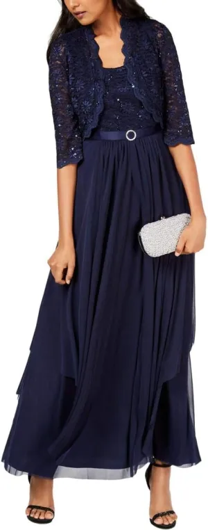 R&M Richards Women's 2 Piece Lace Mother of The Bride Dress and Shrug Set